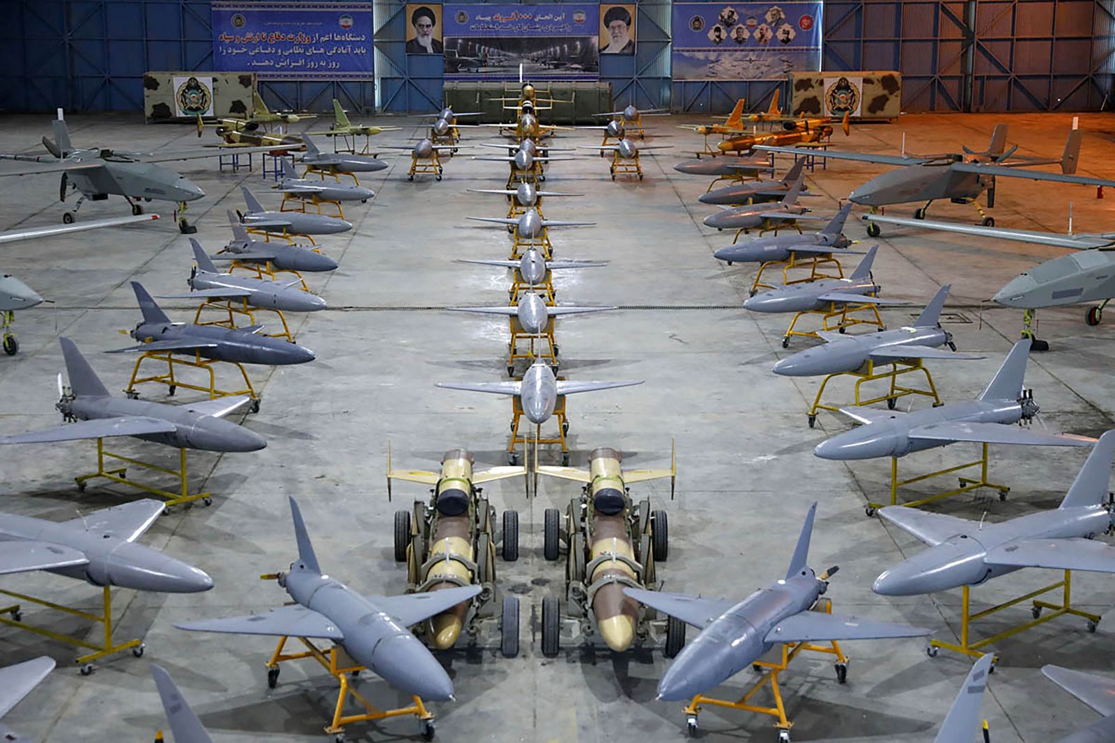 Unmanned aircraft systems, commonly known as drones, shown during a ceremony in Tehran, Iran, on January 13, 2015. (AFP)