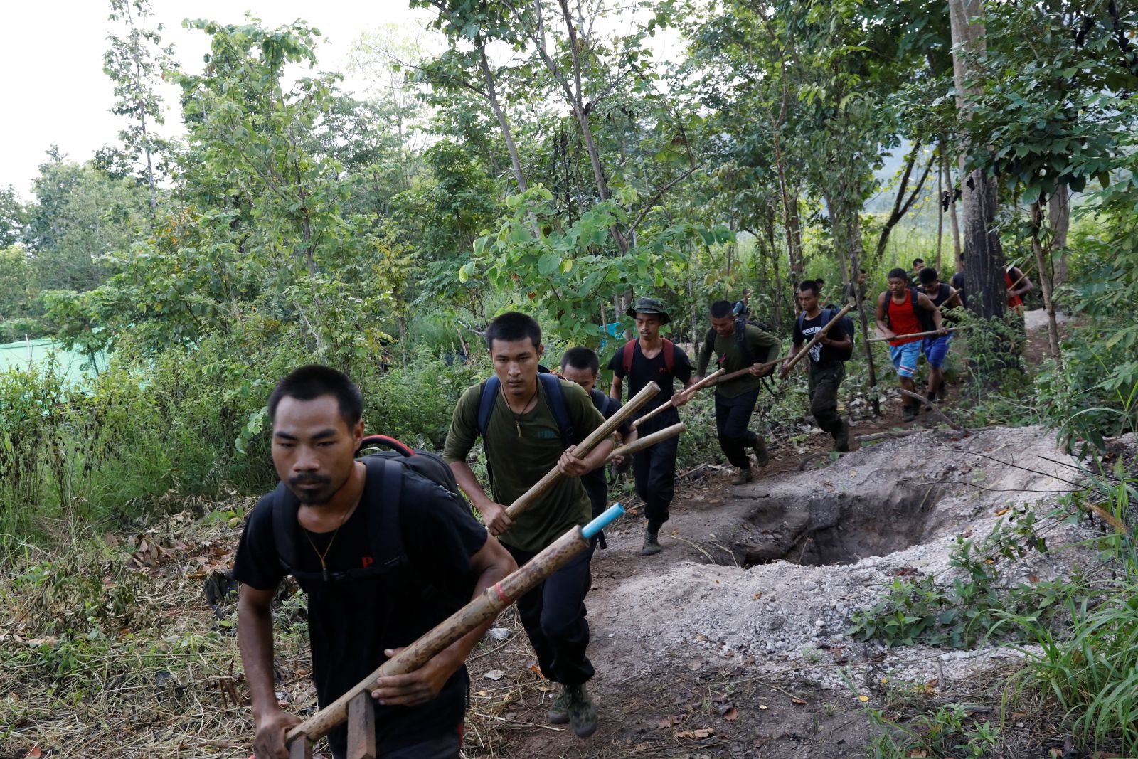 Members of a People's Defence Force receive training at a camp in Kayin State on October 8, 2021. (AFP)