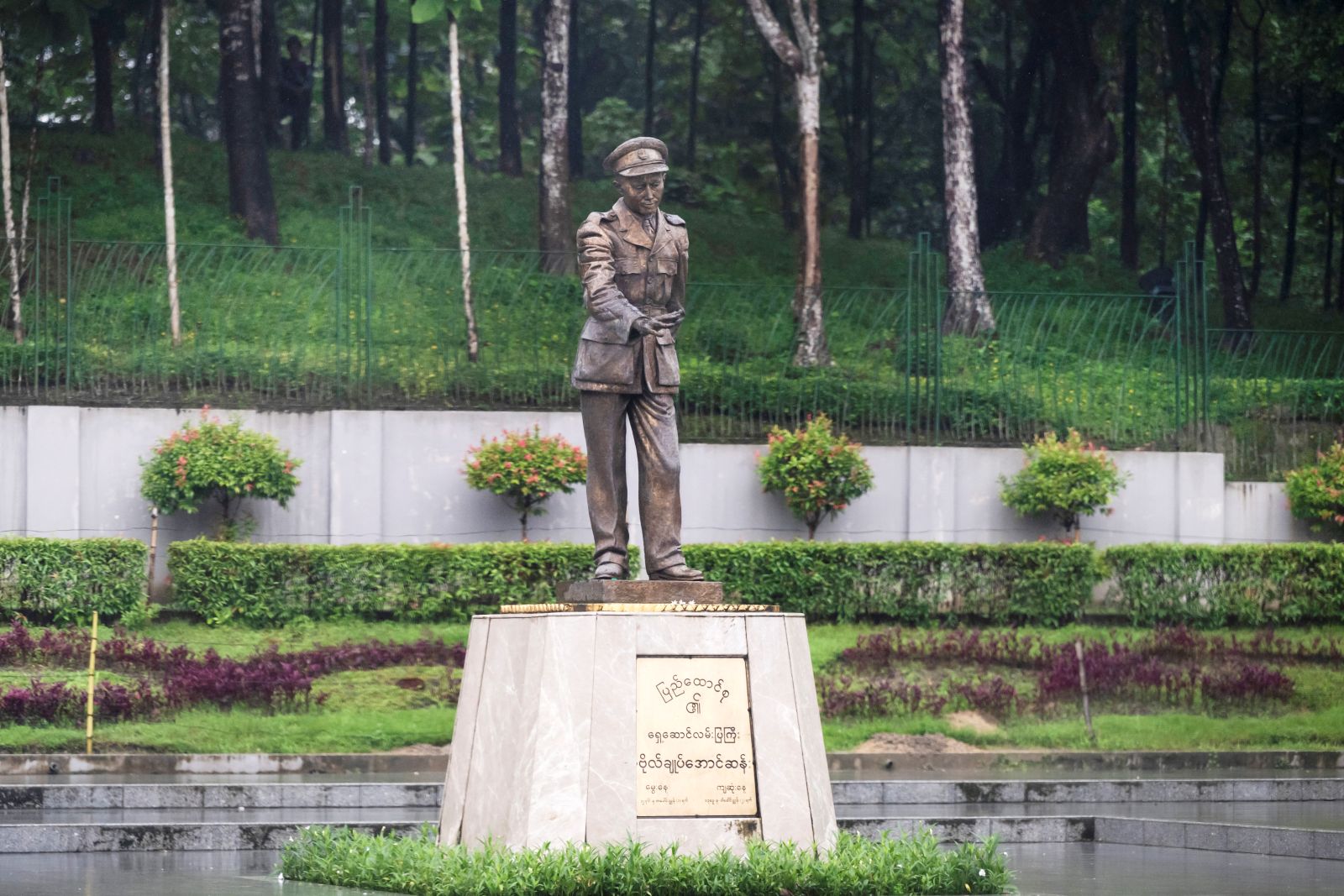 A statue of Myanmar’s independence hero General Aung San is seen at Bogyoke Aung San Park in Yangon on July 16. (AFP)