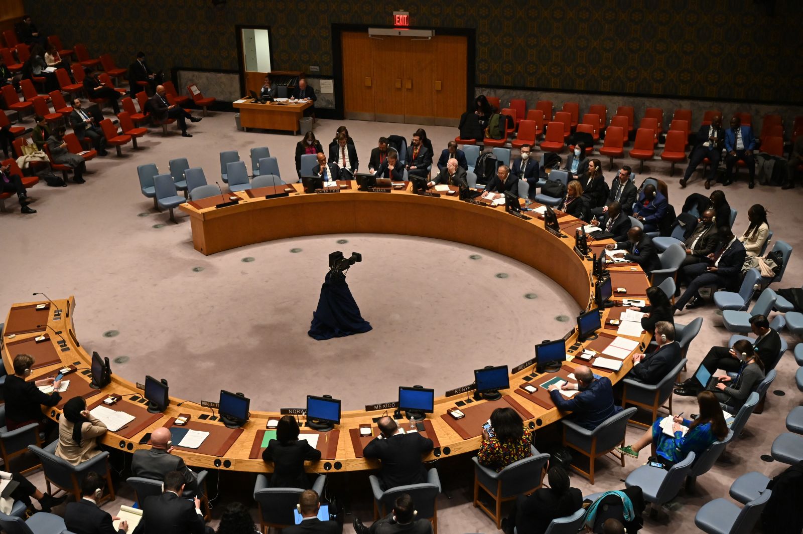 The United Nations Security Council meets during a vote on a draft resolution calling for an immediate end to violence and release of political prisoners in Myanmar at the UN headquarters in New York on December 22, 2022. (AFP)