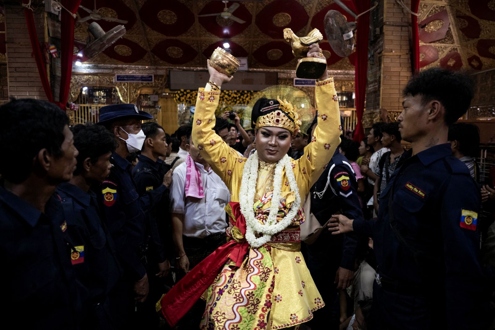 A spirit medium performs a ritual dance during the annual Taungbyone Spirit Festival in Mandalay Region’s Madaya Township on August 26. (AFP)